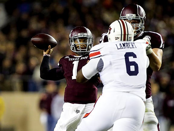 Texas A&M Aggies quarterback Kyler Murray (1) attempts a pass against the Auburn Tigers during the first quarter at Kyle Field.